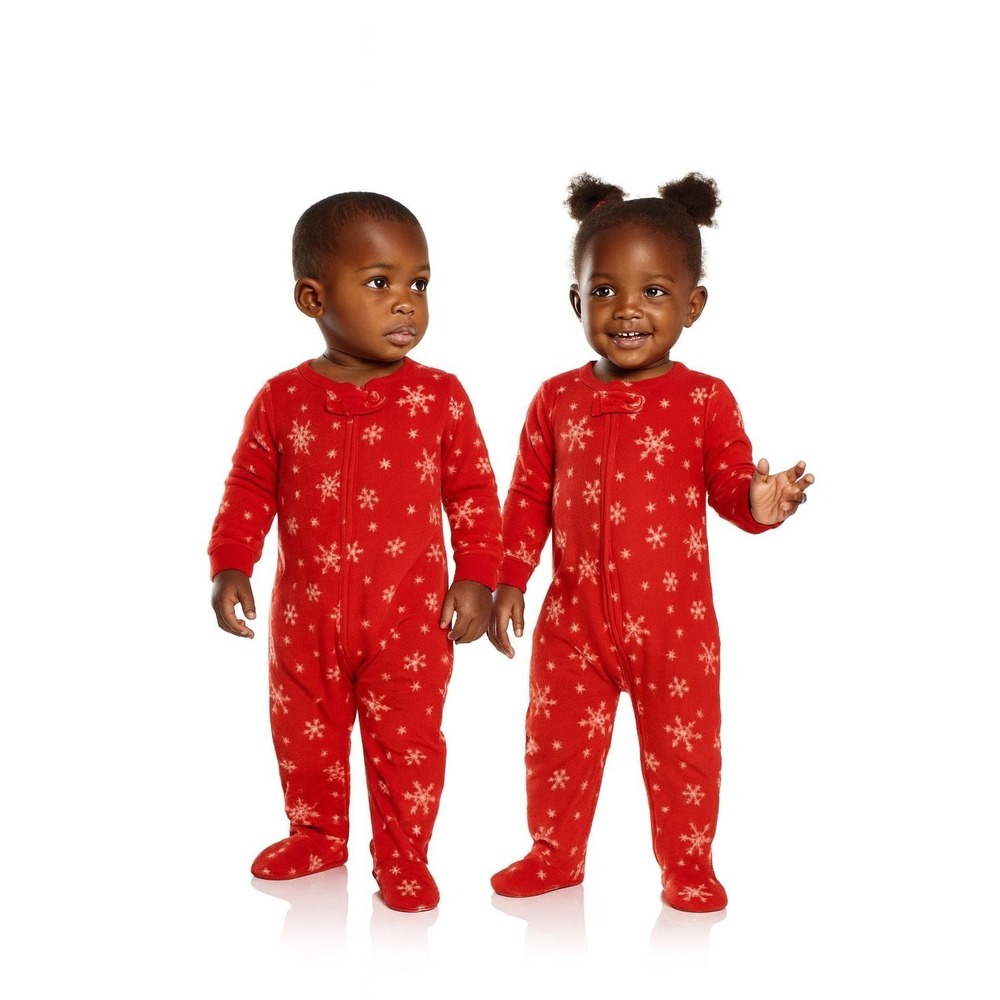 Baby Red Snowflake Fleece Footed Pajamas 12M – Family PJs‎ New With Tags